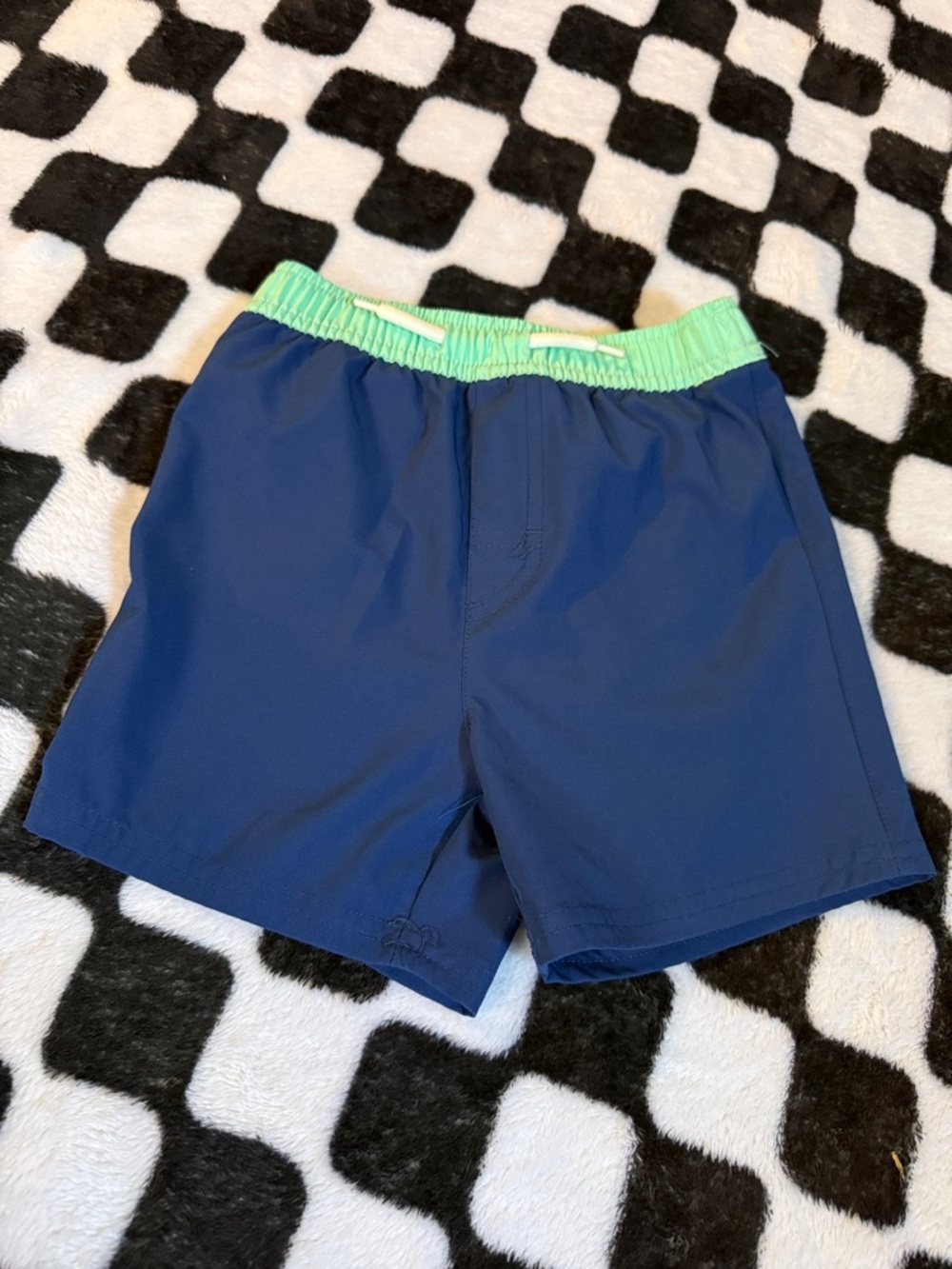 wonder nation Navy & Mint Green Elastic Waist Swim Shorts